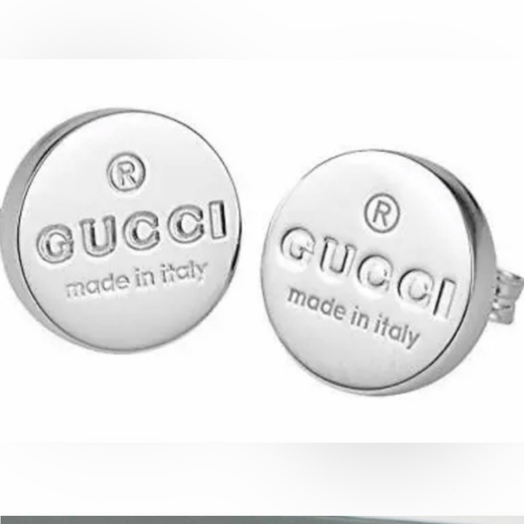 Gucci Sterling Silver Trademark Logo Engraved Earrings - Picture 1 of 9
